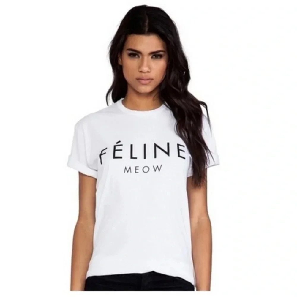 Brian Lichtenberg BLTEE FÉLINE MEOW Graphic Tee White Cotton Shirt Small